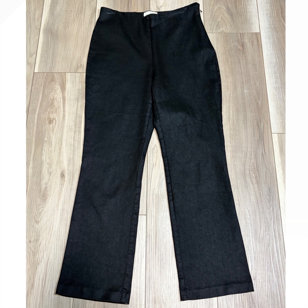 Tuckernuck Womens Black Coated High Waisted Ankle Pants Size M Side Zip Stretch